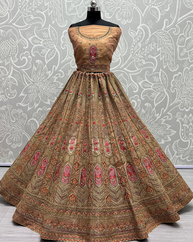 Apricot Net Embroidered Bridal Lehenga Choli