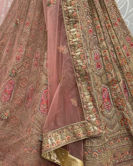Apricot Net Embroidered Bridal Lehenga Choli