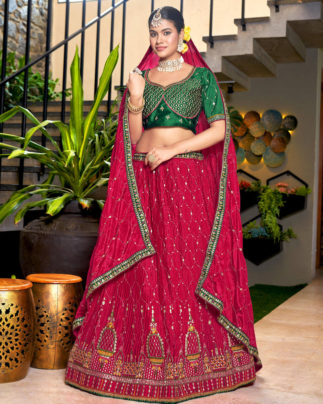 Raspberry Pink Chinnon Embroidered Lehenga Choli