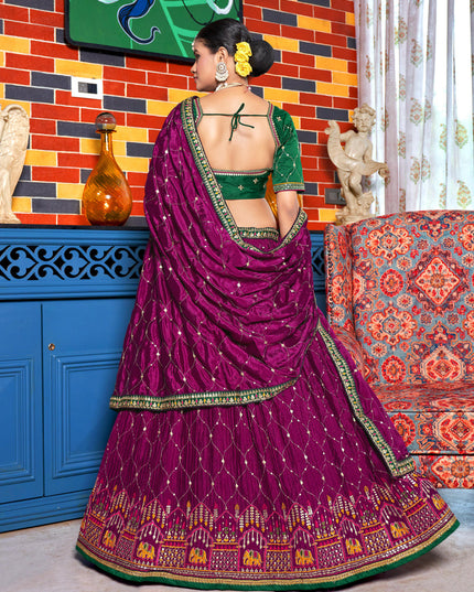 Magenta Chinnon Embroidered Lehenga Choli