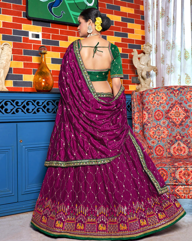 Magenta Chinnon Embroidered Lehenga Choli