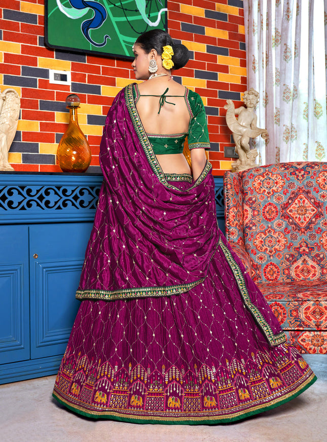 Magenta Chinnon Embroidered Lehenga Choli