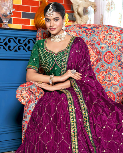 Magenta Chinnon Embroidered Lehenga Choli