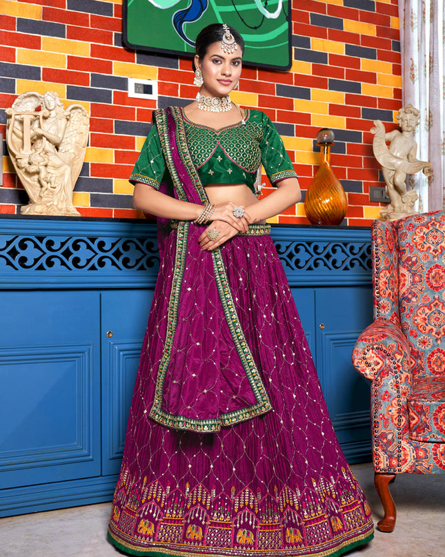 Magenta Chinnon Embroidered Lehenga Choli