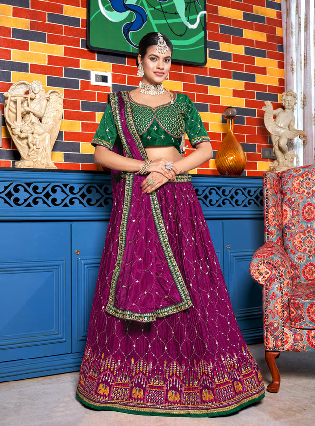 Magenta Chinnon Embroidered Lehenga Choli