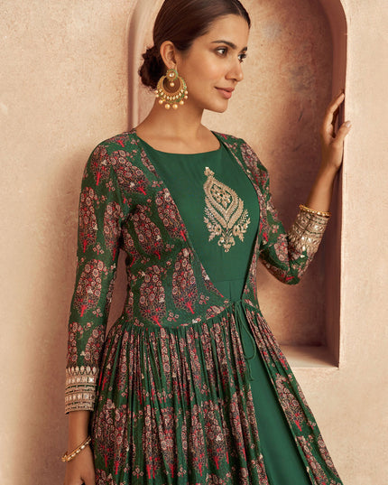 Green Chinon Embroidered Anarkali Suit