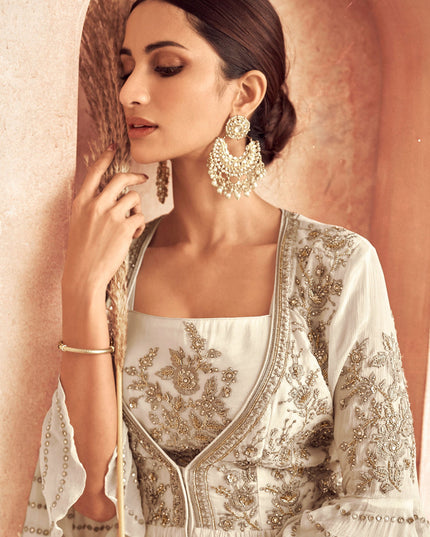 Off White Georgette Embroidered Anarkali Suit