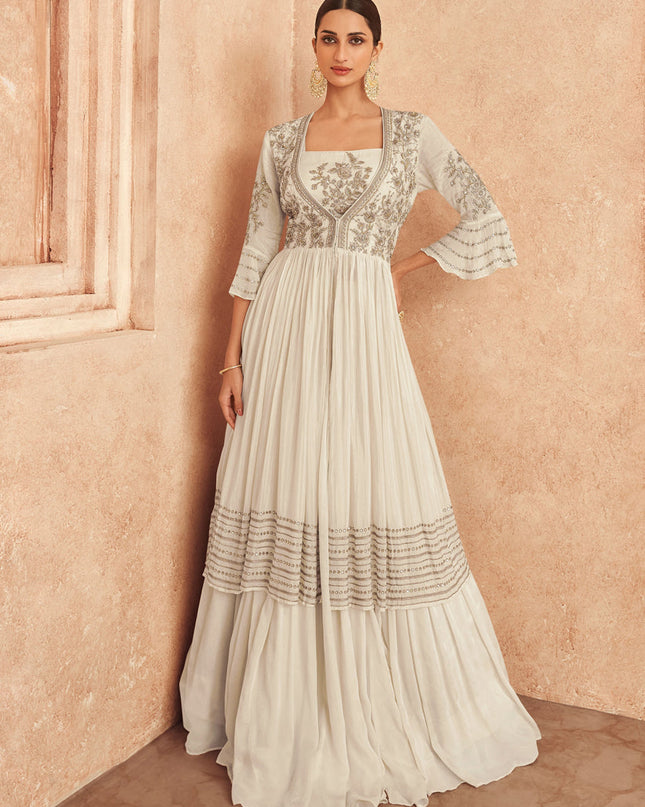 Off White Georgette Embroidered Anarkali Suit