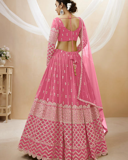 Cherry Pink Georgette Embroidered Lehenga Choli