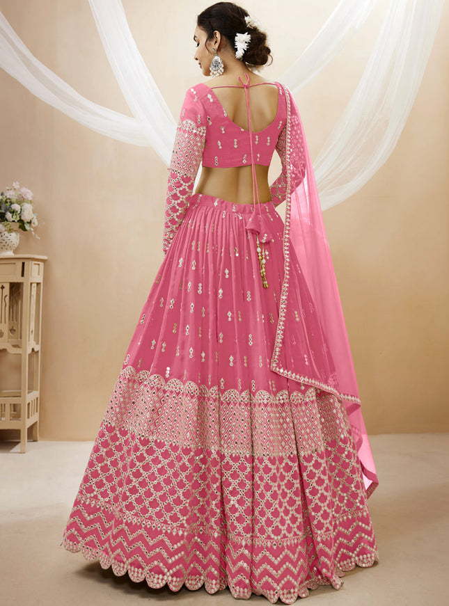Cherry Pink Georgette Embroidered Lehenga Choli