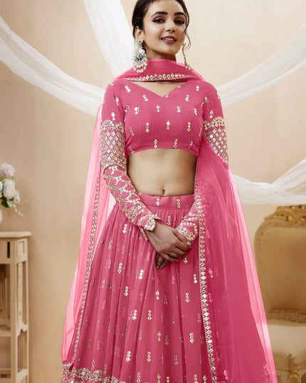 Cherry Pink Georgette Embroidered Lehenga Choli