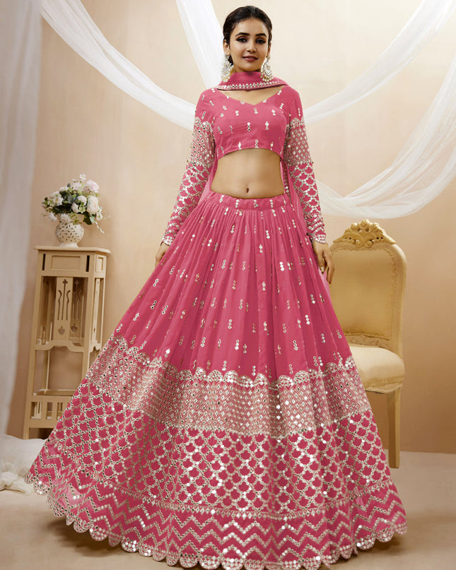 Cherry Pink Georgette Embroidered Lehenga Choli