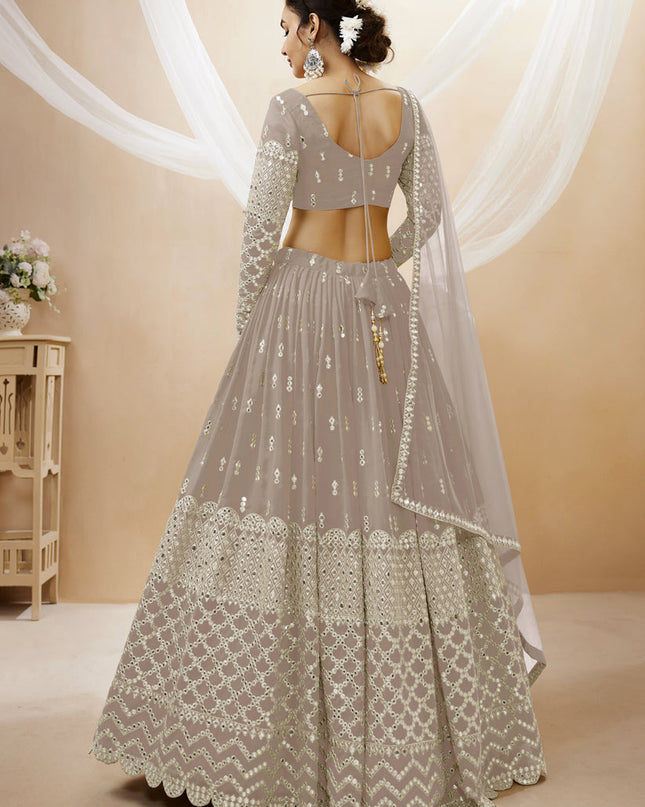 Dusty Grey Georgette Embroidered Lehenga Choli