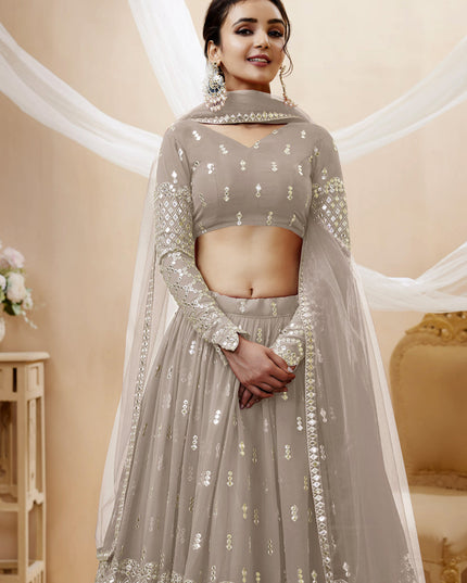 Dusty Grey Georgette Embroidered Lehenga Choli