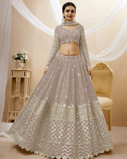 Dusty Grey Georgette Embroidered Lehenga Choli