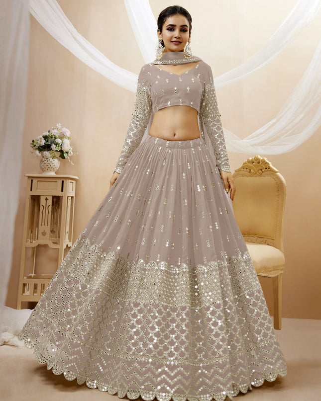 Dusty Grey Georgette Embroidered Lehenga Choli