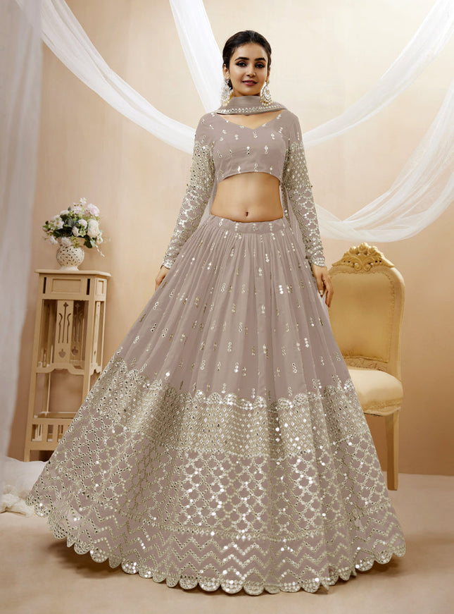 Dusty Grey Georgette Embroidered Lehenga Choli