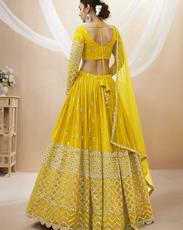 Sunny Yellow Georgette Embroidered Lehenga Choli