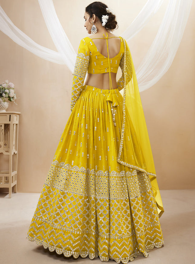 Sunny Yellow Georgette Embroidered Lehenga Choli