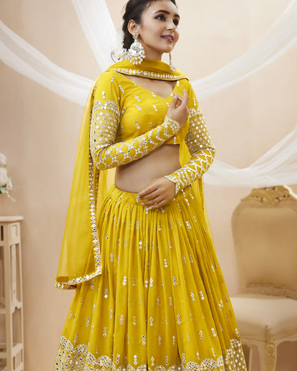 Sunny Yellow Georgette Embroidered Lehenga Choli