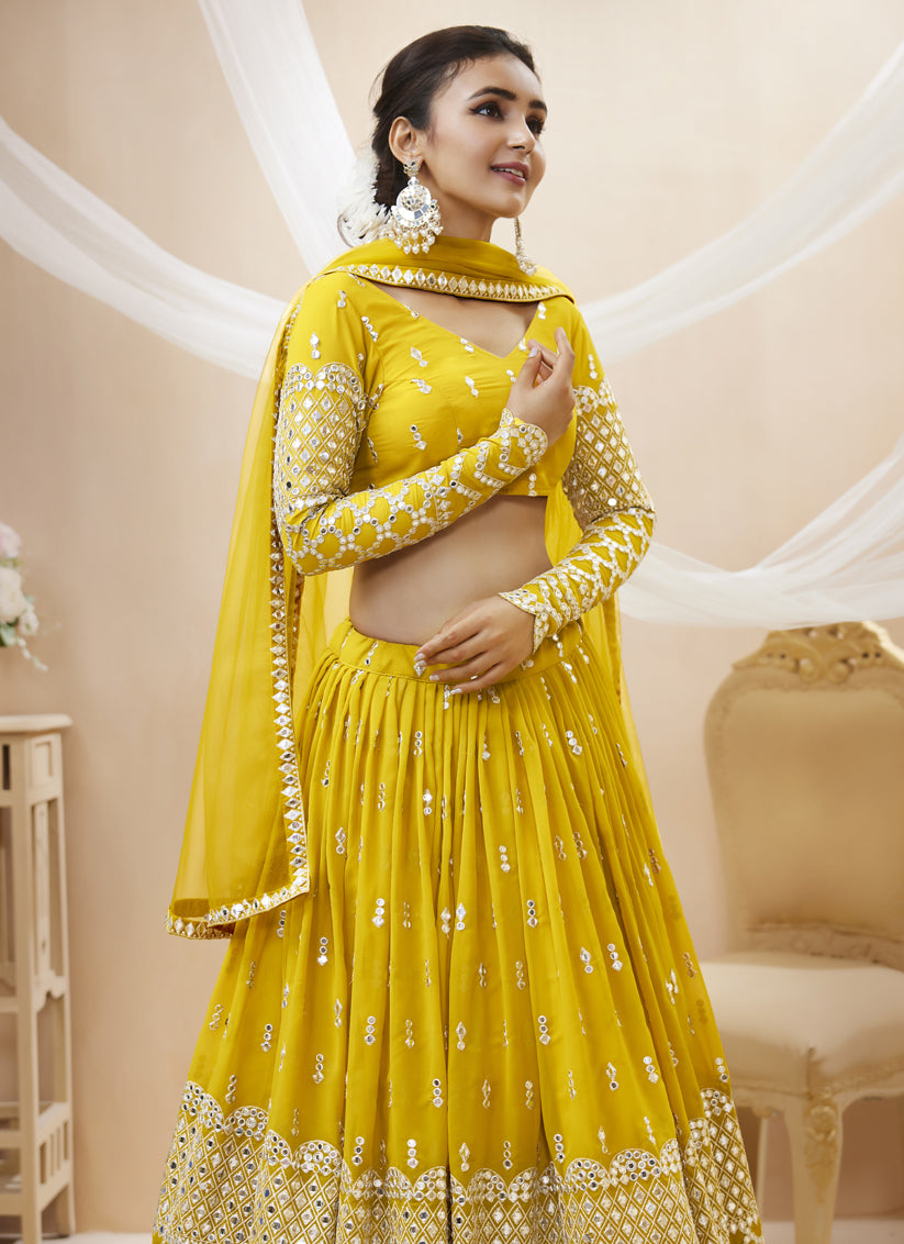 Sunny Yellow Georgette Embroidered Lehenga Choli