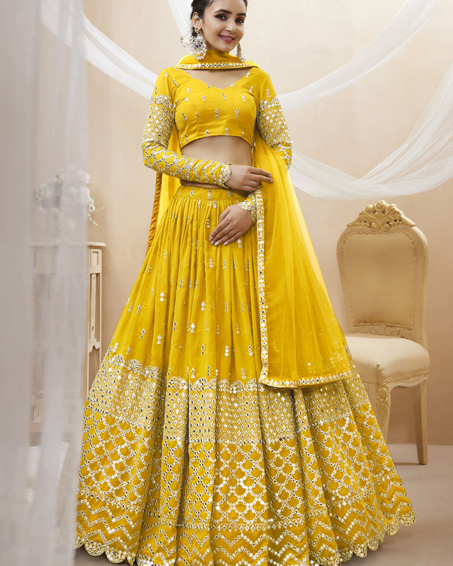 Sunny Yellow Georgette Embroidered Lehenga Choli