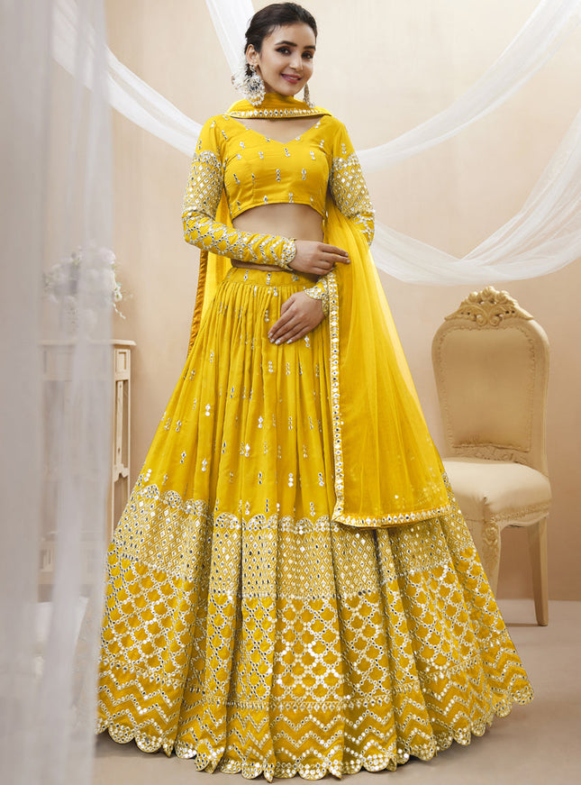 Sunny Yellow Georgette Embroidered Lehenga Choli