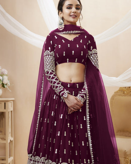 Wine Georgette Embroidered Lehenga Choli