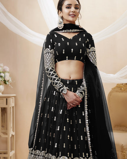 Black Georgette Embroidered Lehenga Choli
