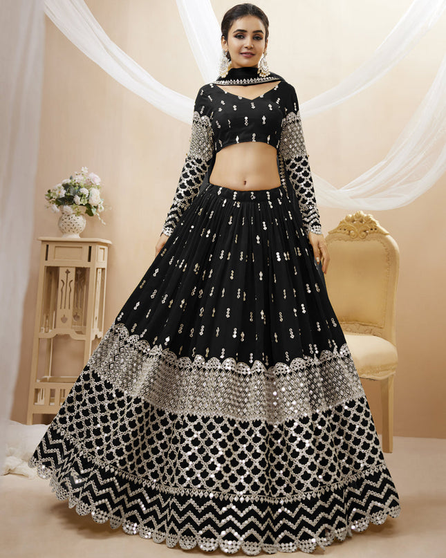 Black Georgette Embroidered Lehenga Choli