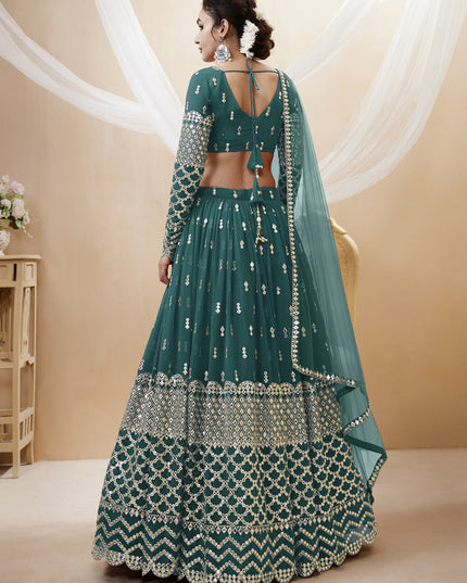 Peacock Green Georgette Embroidered Lehenga Choli