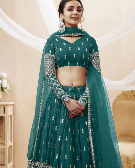 Peacock Green Georgette Embroidered Lehenga Choli