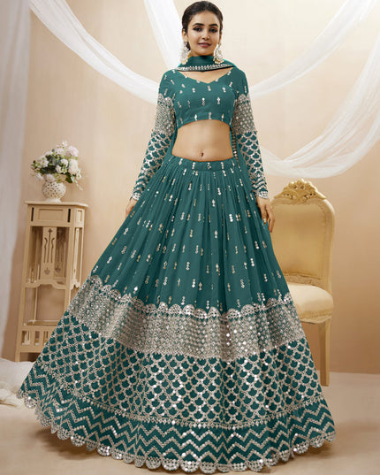 Peacock Green Georgette Embroidered Lehenga Choli