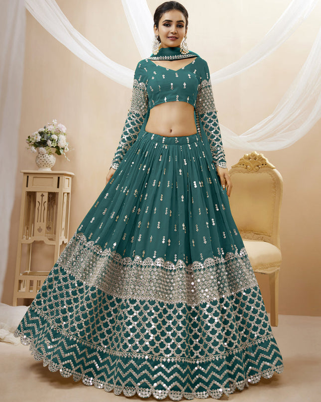Peacock Green Georgette Embroidered Lehenga Choli