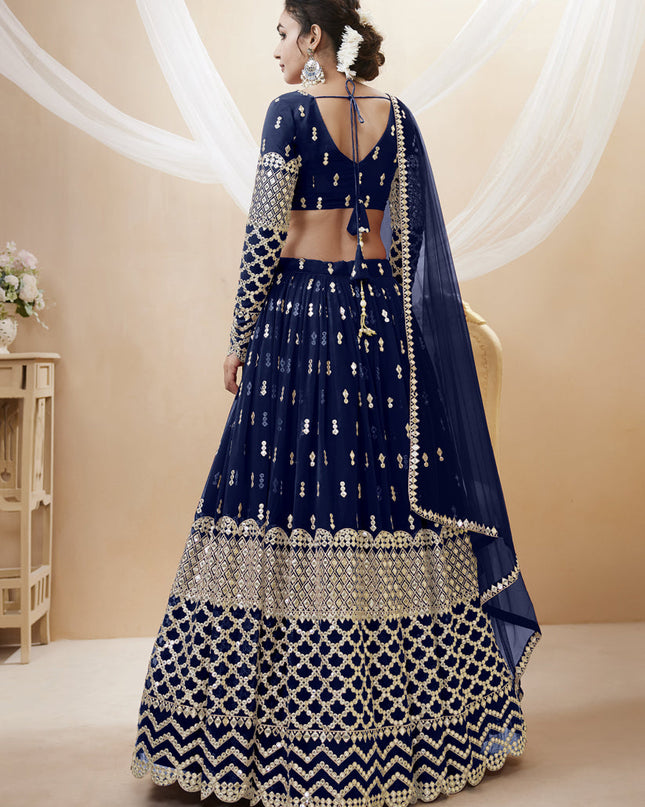 Navy Blue Georgette Embroidered Lehenga Choli