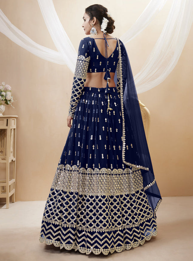 Navy Blue Georgette Embroidered Lehenga Choli