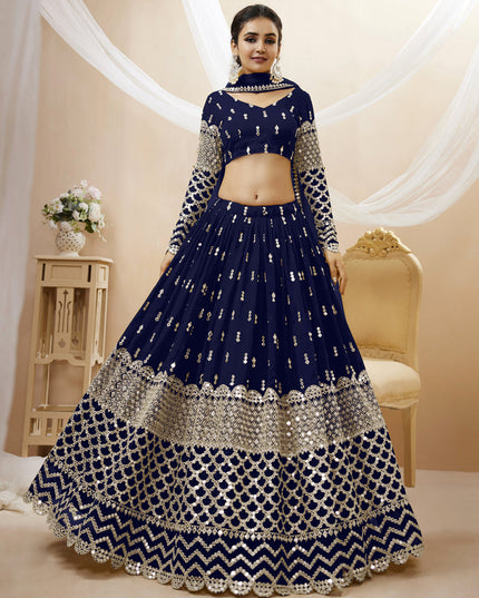 Navy Blue Georgette Embroidered Lehenga Choli