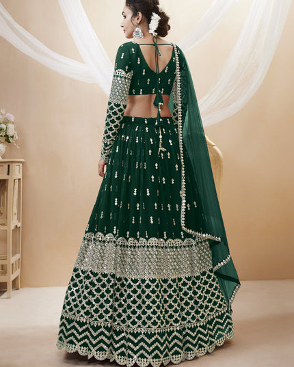 Bottle Green Georgette Embroidered Lehenga Choli