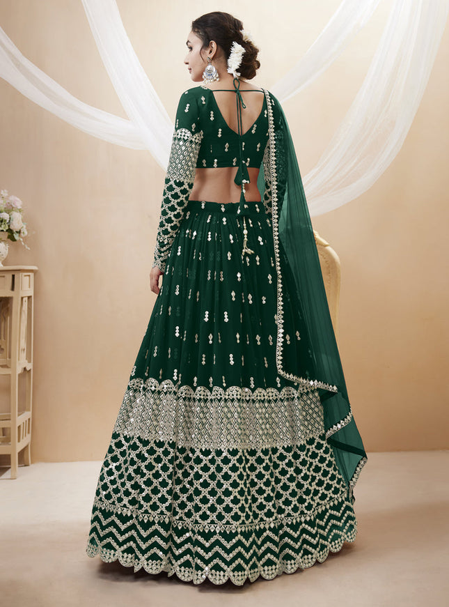 Bottle Green Georgette Embroidered Lehenga Choli