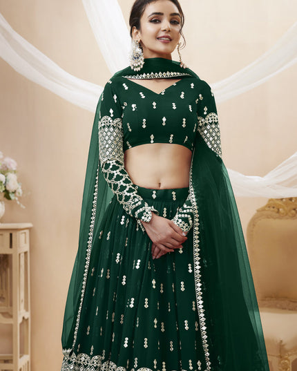 Bottle Green Georgette Embroidered Lehenga Choli