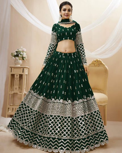 Bottle Green Georgette Embroidered Lehenga Choli