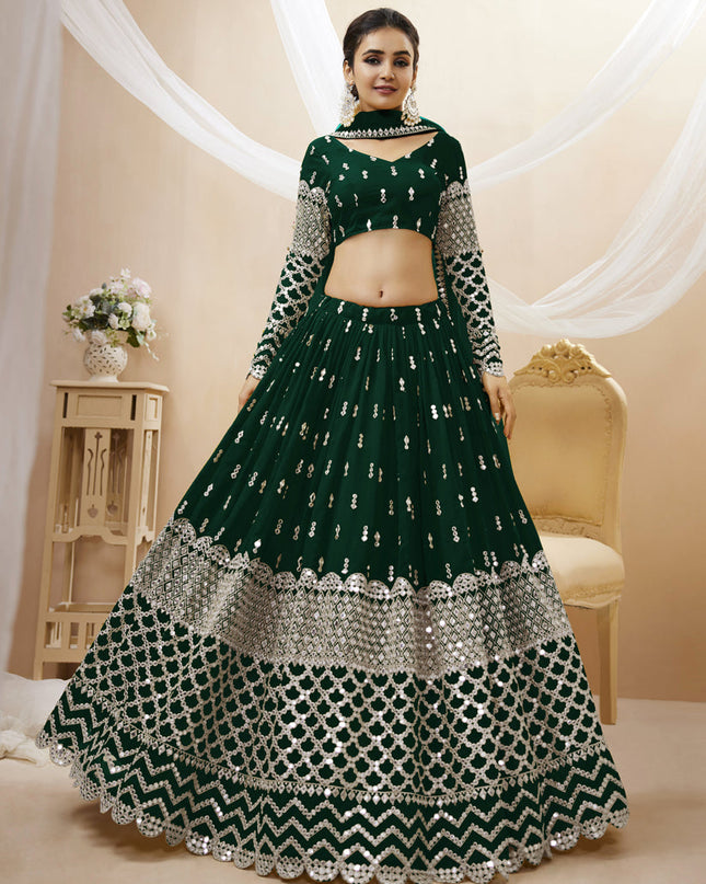 Bottle Green Georgette Embroidered Lehenga Choli