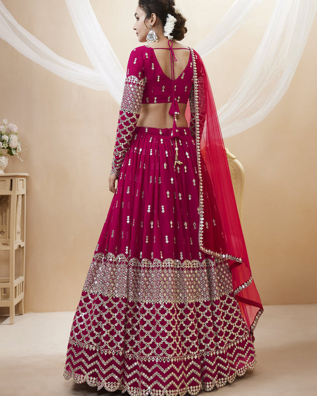 Raspberry Pink Georgette Embroidered Lehenga Choli