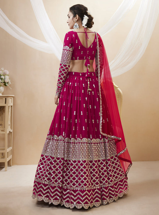 Raspberry Pink Georgette Embroidered Lehenga Choli