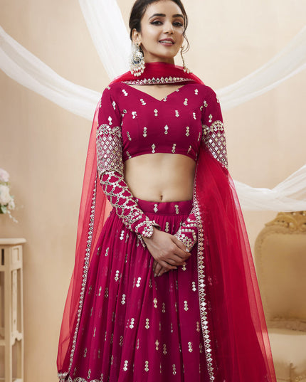 Raspberry Pink Georgette Embroidered Lehenga Choli