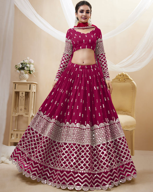 Raspberry Pink Georgette Embroidered Lehenga Choli