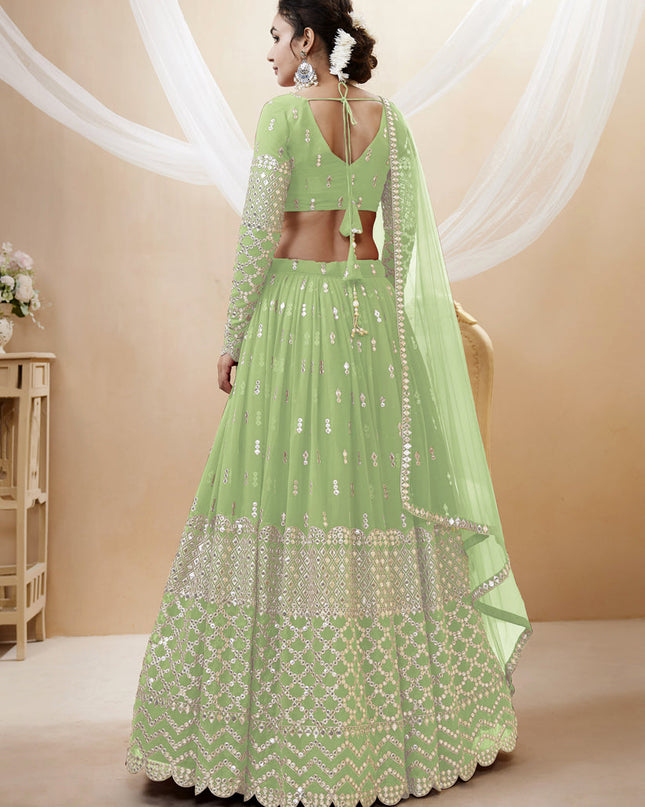 Pistachio Green Georgette Embroidered Lehenga Choli