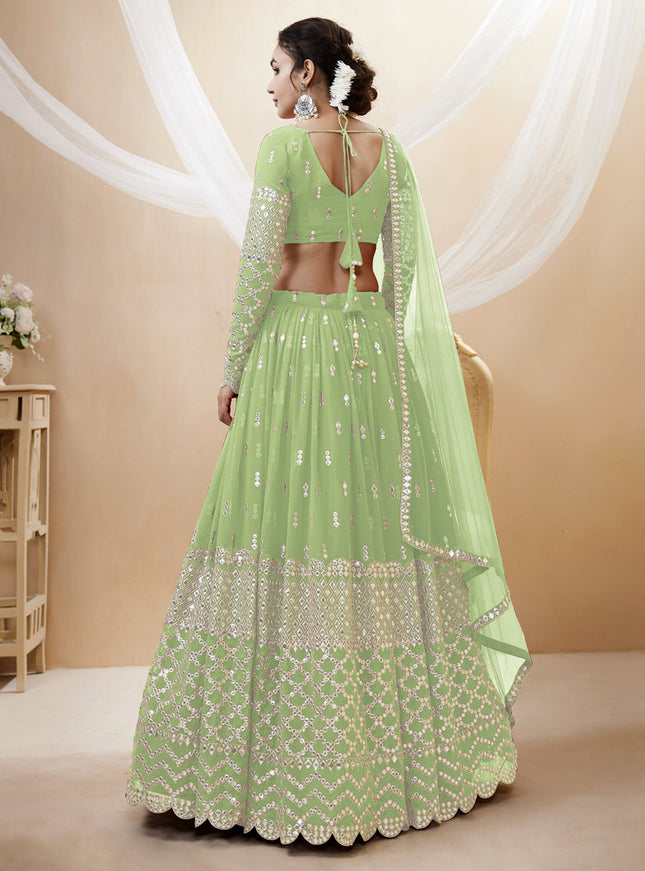 Pistachio Green Georgette Embroidered Lehenga Choli
