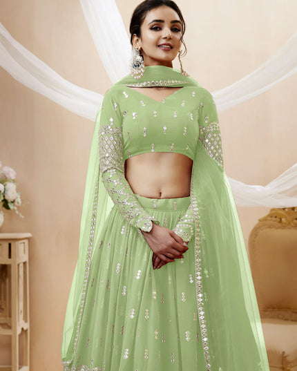 Pistachio Green Georgette Embroidered Lehenga Choli