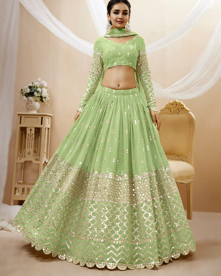 Pistachio Green Georgette Embroidered Lehenga Choli